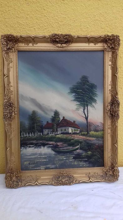 Tablou pictura pe panza semnata cu rama din lemn