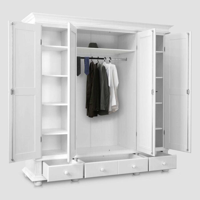 Dulap lemn masiv cu oglinda Seby, 4 usi + 3 sertare, alb