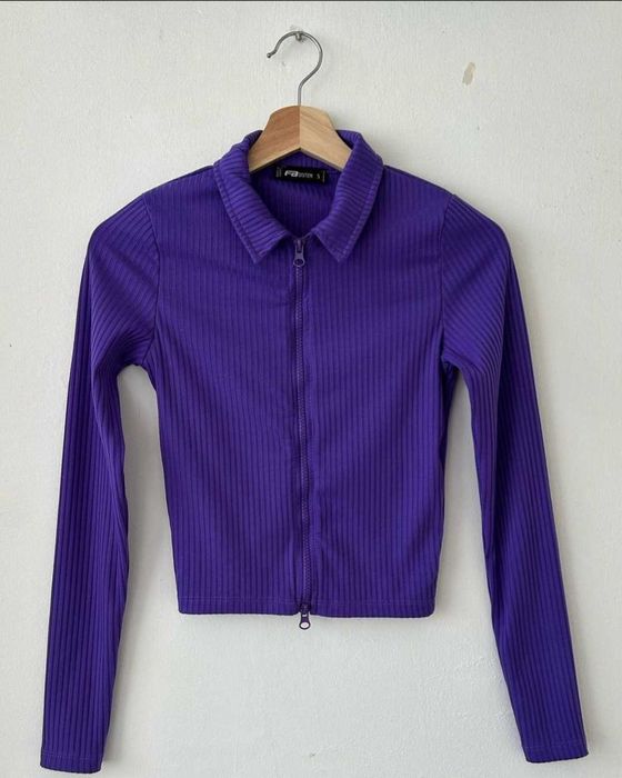 Лилава рипсена блуза