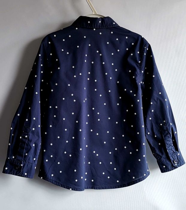 Cămașă băieți H&M mânecă lungă bleumarin steluțe măr 104 3-4ani