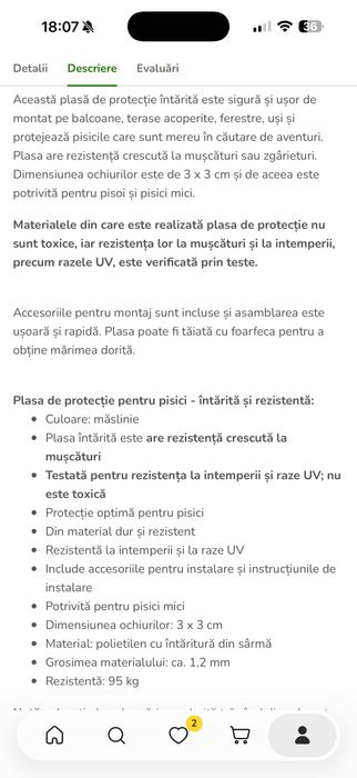Plasă protecție animale de companie(pisici) nouă nefolosită