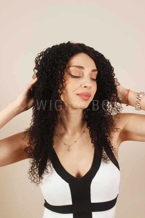 Дълга черна перука от ЕСТЕСТВЕН косъм на къдрици Кейси