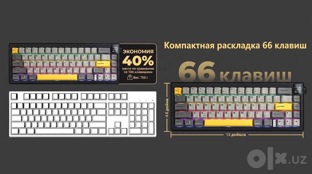 Mexanik Klaviatura AJAZZ AK650, Simsiz 2.4G va Bluetooth, TFT Ekranli