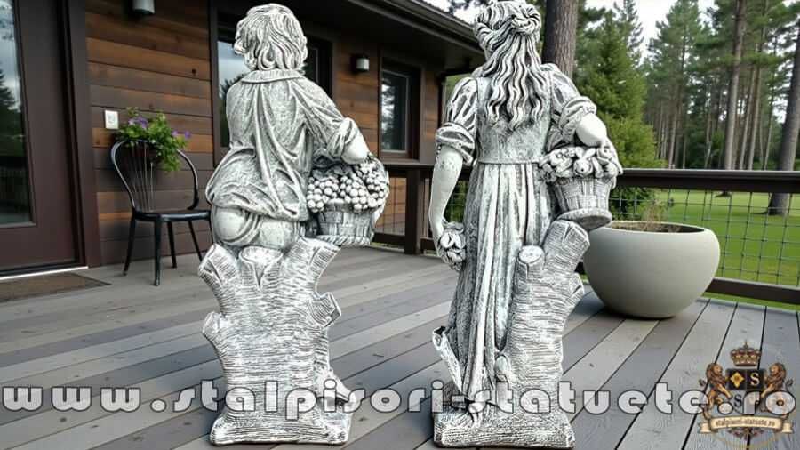 Set statuete băiat și fată, gri patinat, model S43.