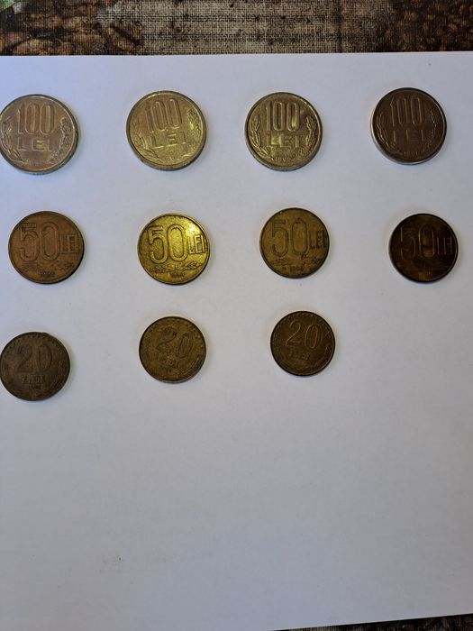 Monede de colecție. 100 lei, 50 lei, 20 lei.