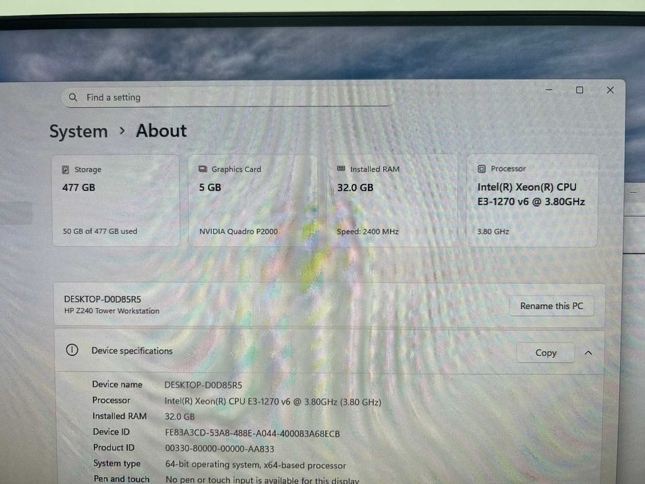 HP Z240 Xeon E3-1270 V6 32GB DDR4 512GB SSD+500GB HDD NVIDIA P2000