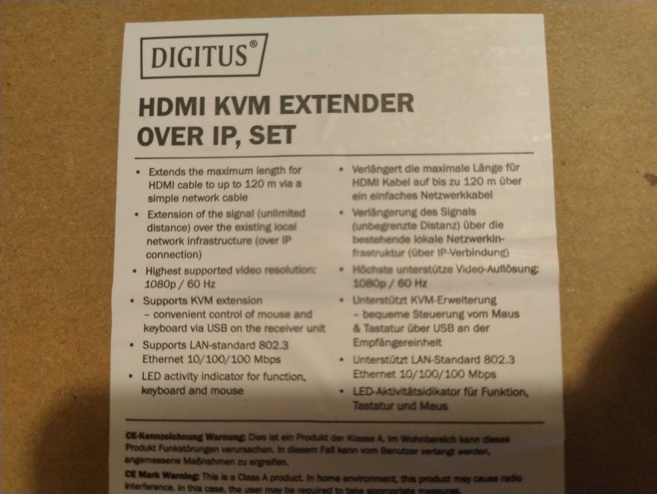 HDMI KVM удължител през IP 120 метра, комплект Марка: Digitus