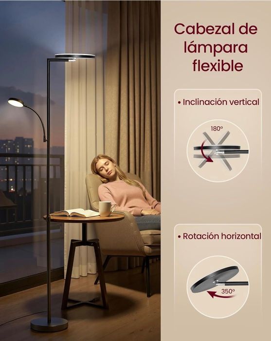 LED подова лампа VASAGLE , регулируема височина, 42W, въртяща се глава, таймер и дистанционно