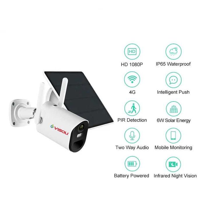 Camera de supraveghere cu Panou Solar Sim 4G Visoli® VS-B10 4G, 4MP