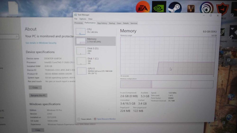 Геймъркси компютърGTX 1060 SC 6GB/Intel i7-2600 3.40 GHz/8ramGaming PC