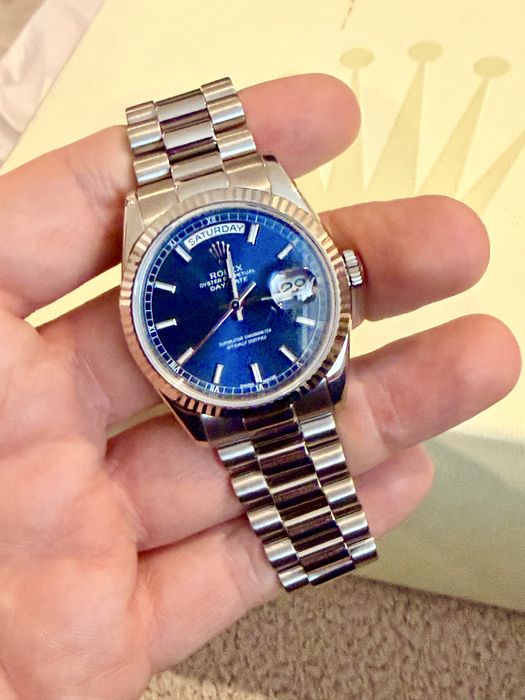 Rolex Day Date Aur Alb 18k Act 2009 Blue Dial 36mm President Automat
