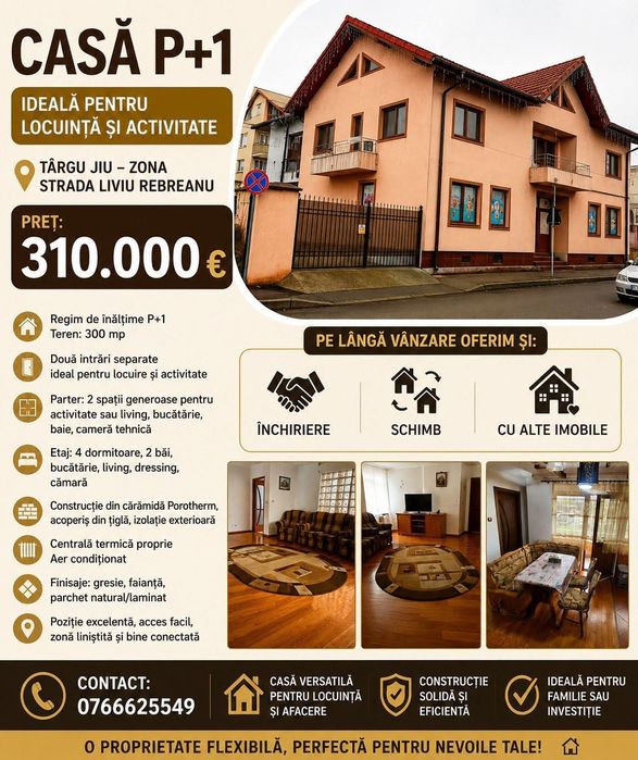 Casa de vanzare / vila / spatiu comercial / mun Tg-Jiu / zona Lido / 2 intrari individuale / afacere & locuinta /  posibilitate schimb cu apartament