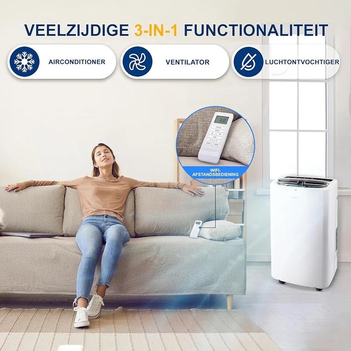 3-в-1 Мобилен климатик SereneLife 13000 BTU, охлаждане + вентилация + функция влагоуловител