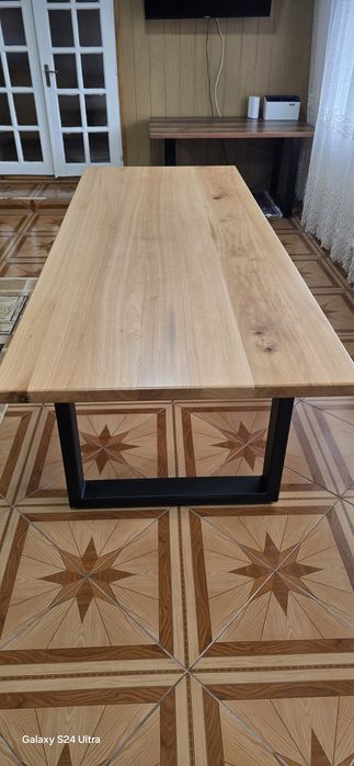Masă Dining Premium – Lemn Masiv de Stejar & Metal – 255 cm