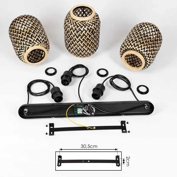 Ретро бамбук плетен висящa лампи Полилей винтидж, черна основа 221