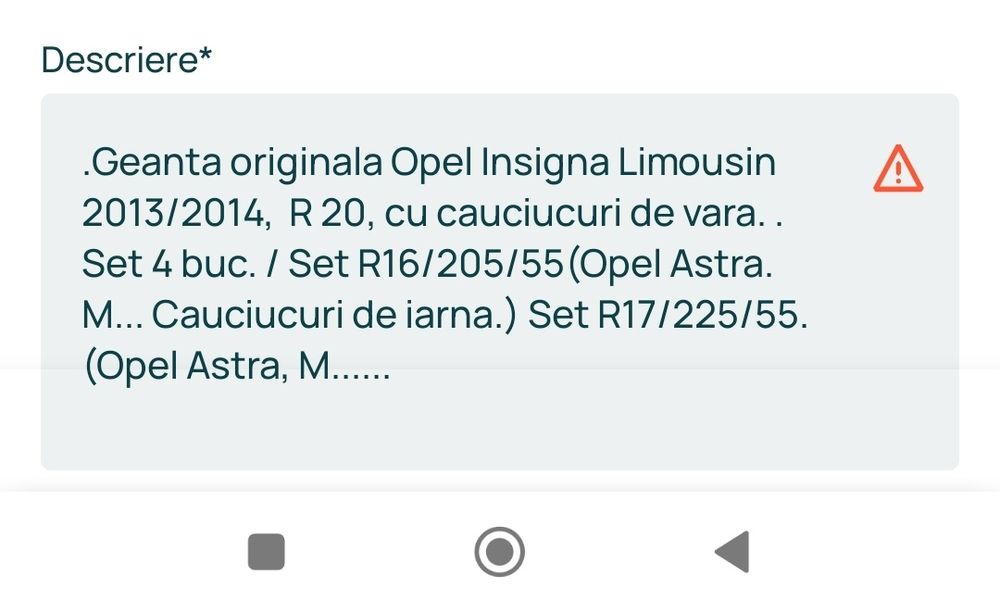 Geanta originală Opel Insigna 2013, R 20/255/35,R16/205/55, R17/225/55