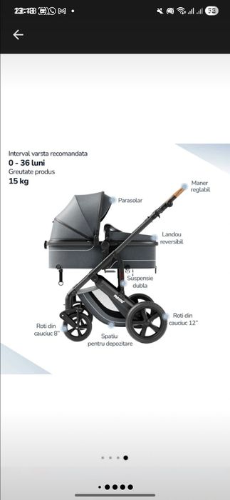 Carucior 2 in 1 Mavio Adventure, Gri, 0-36 luni
