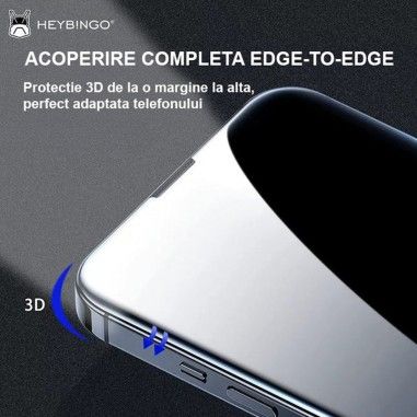 Folie Telefon Privacy iPhone 16 PRO MAX HEYBINGO, 9H din Sticla Securizata Antistatica, Cu Kit de Aplicare, Nu Lasa Amprente