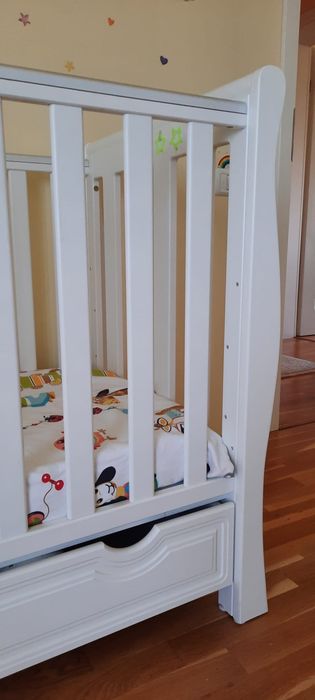 Patut copil lemn alb + saltea cocos triplustrat