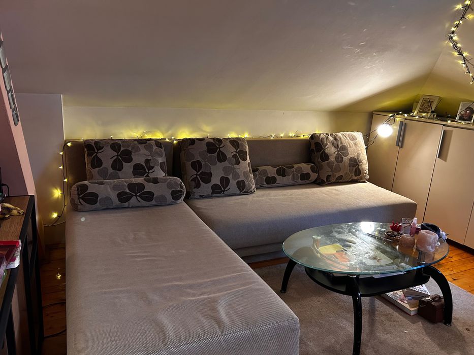 Ъглов диван с ракла и функция сън – ляв/десен, сив