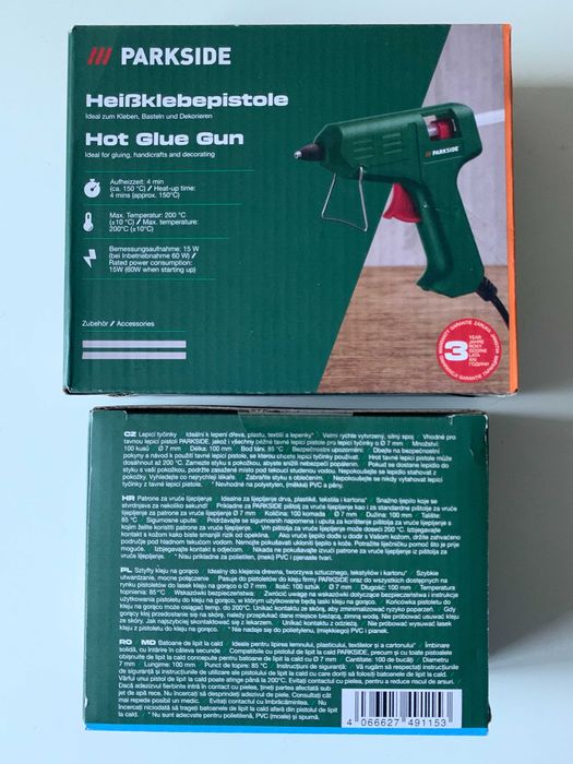 Pistol de lipit cu batoane Parkside nou, in garantie + 100 batoane