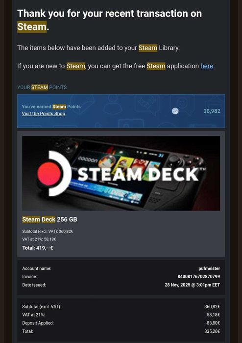 Steam Deck 256GB LCD (Nov 2025)