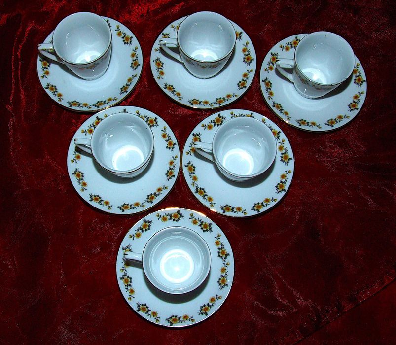 Serviciu de cafea, portelan fin, pictat manual, 15 piese, ABSOLUT NOU
