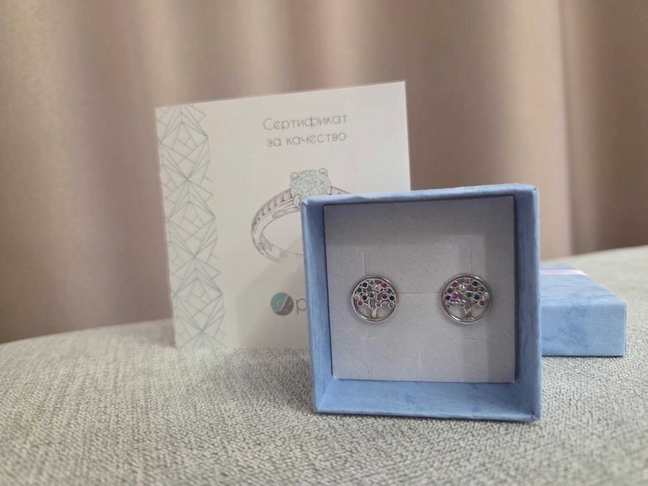 Сребърни обици с цветни циркони "Дървото на живота" - НОВИ