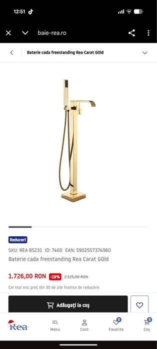 Baterie cada freestanding Rea Carat GOld