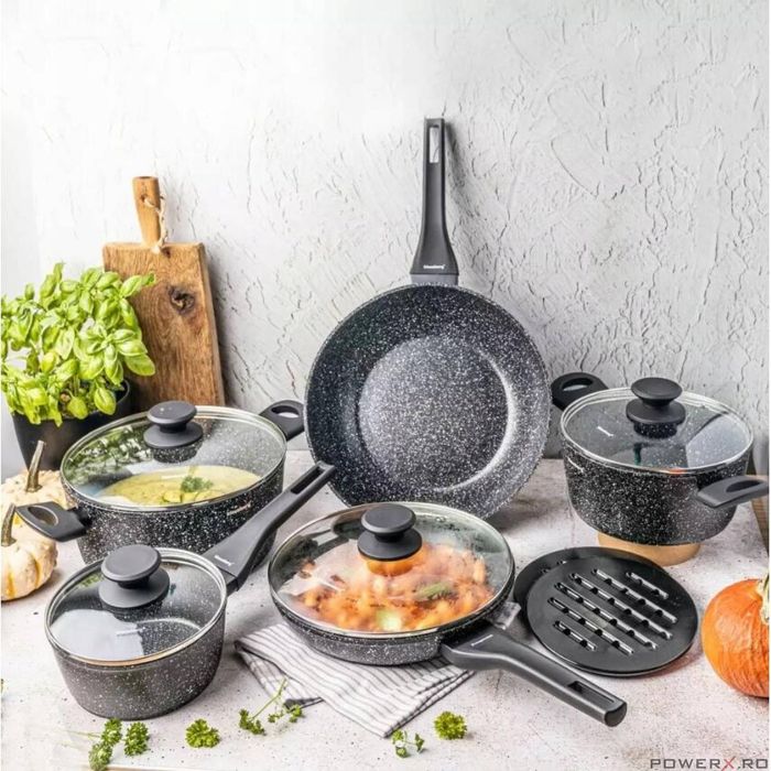 Set 12 piese, oala cu capac 4.4l, 2.4l, 1.2l, tigaie 28cm, 24cm,