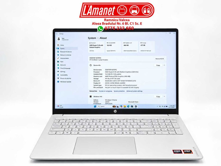 Laptop 16" WUXGA HP OmniBook 3 16-by0014ns Silver Ryzen 5 40 16Gb DDR5 512GB SSD Nou FullBox
