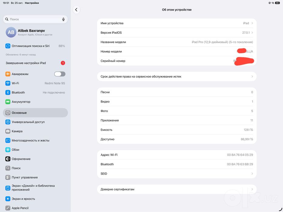 Ipad pro m1   12.9 dyumli