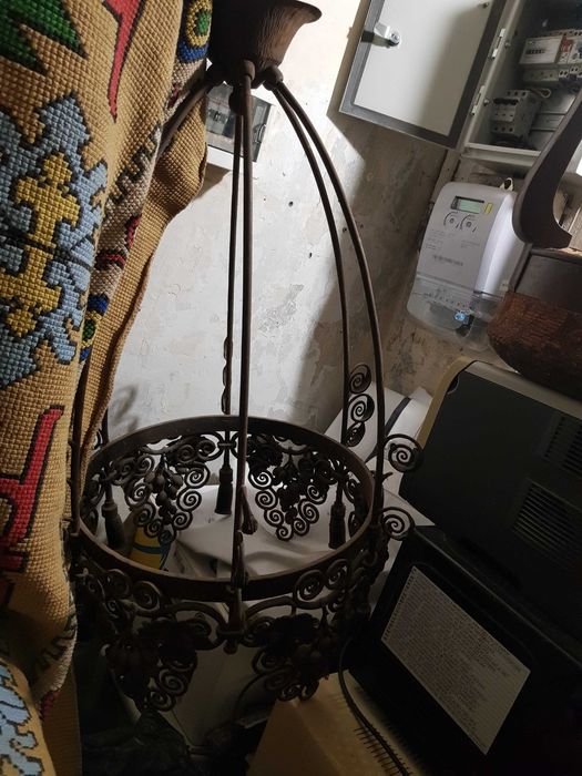 Candelabru Vechi din Fier Forjat Metalic 110cm/50cm Retro Vintage