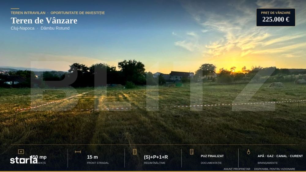 Teren intravilan construibil, 450 mp, front 15m, cart  Dambu Rotund, p