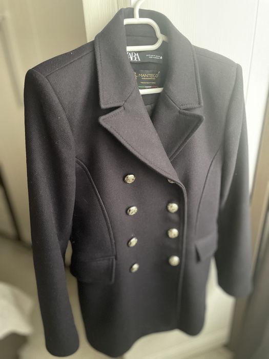 Palton lana Zara Manteco bleumarin