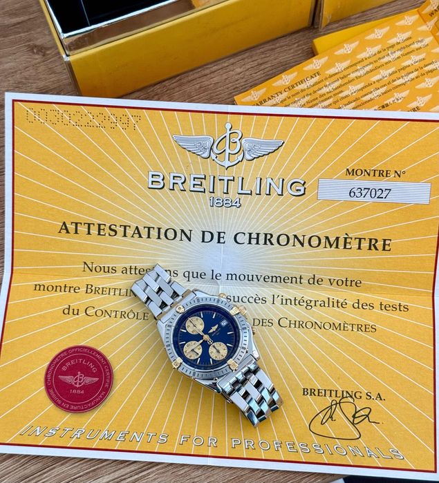 Breitling Chronomat Pilot Gold Steel Blue Dial 39 mm // Full Set