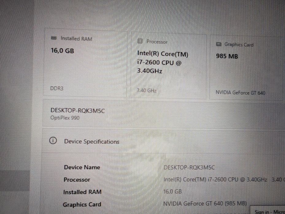 Dell Optiplex 990 16gb ram i7-2600 Nvidia quadro