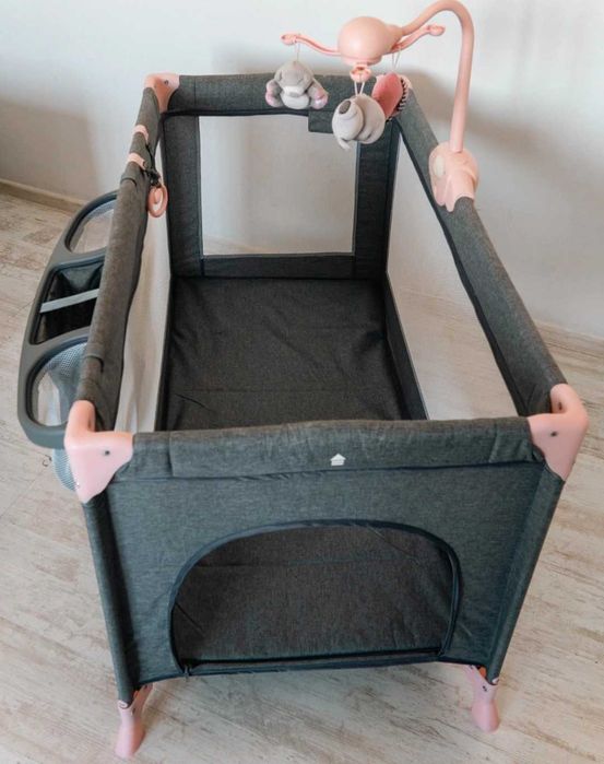 Patut (& Tarc de Joaca) Kinderkraft Joy 2 in 1 Roz & Salteluta