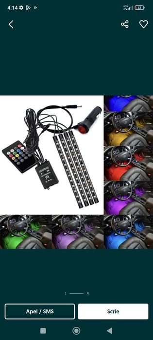 Set 4 benzi LED cu lumina ambientala auto RGB cu telecomanda calitatea