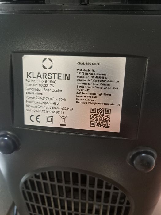 Охладител за бира Klarstein Beer Cooler – нов, отворен кашон