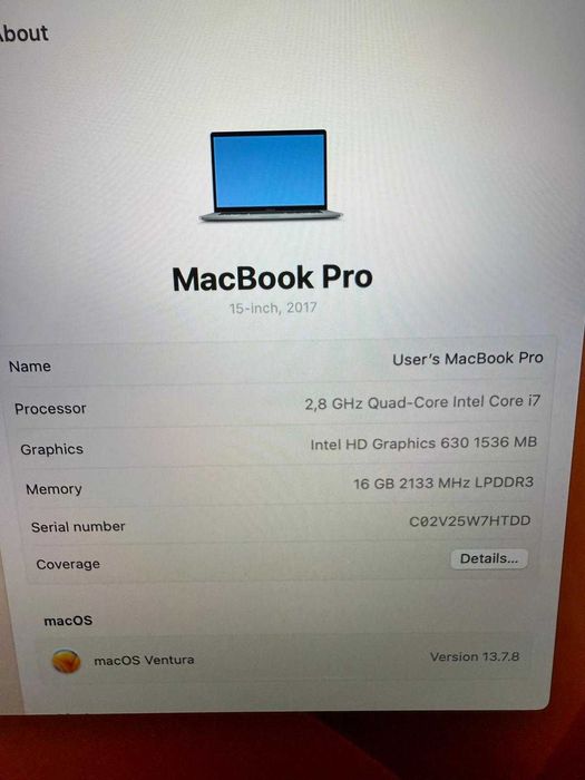 Apple MacBook Pro A1707 15,4'' 16GB RAM 512GB SSD TouchBAR