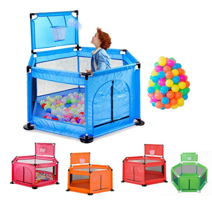 Tarc hexagonal cos baschet bebe bile colorate 128x67cm