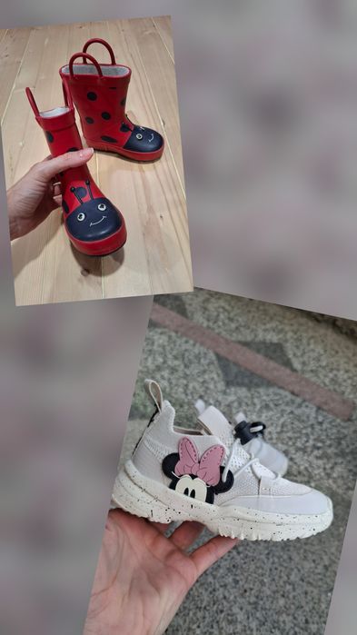 Маратонки за момиче, 21 номер, Zara Disney, Minnie Mouse/ Мини Маус и ботушки за дъжд с калинки Next - 21,5 номер