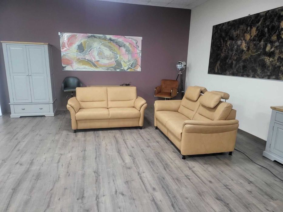 Комплект дивани две двойки от плат цвят карамел LS672117