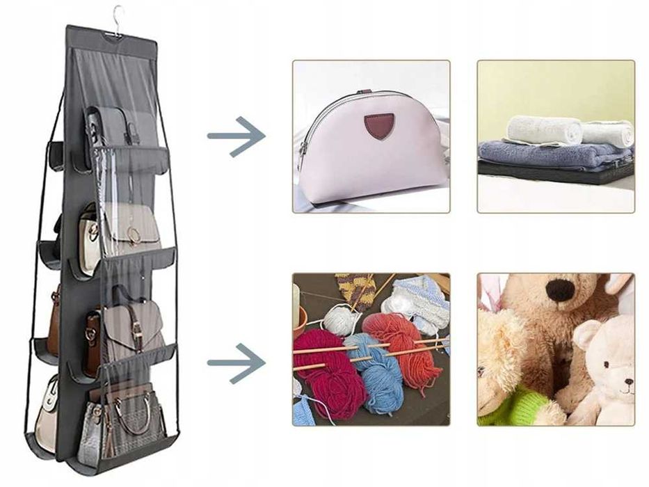 Organizator pentru cuier cu 8 buzunare pentru genți si pantofi