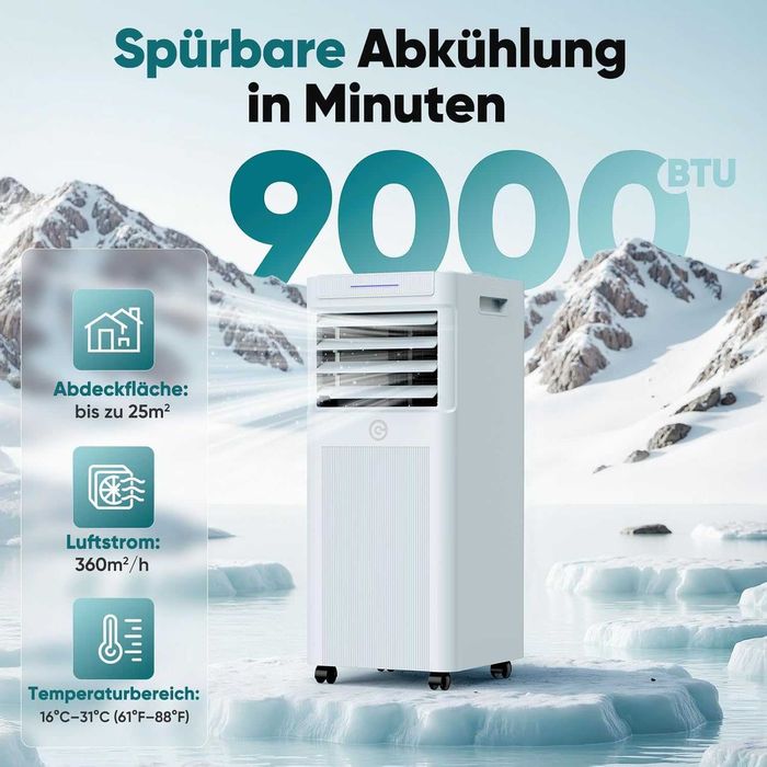 Мобилен климатик 9000 BTU с дистанционно и 3-в-1 функции
