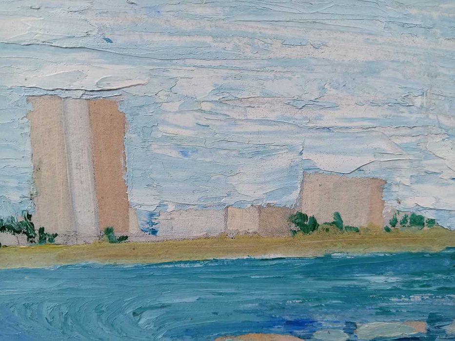 Tablou vechi - peisaj marin semnat AC 1974 ( Ciucurencu)