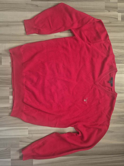 Червен мъжки пуловер Gant, размер М - 100% памук