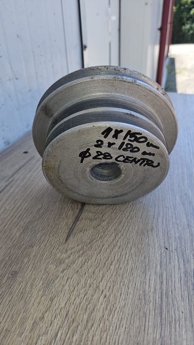 Fulie Triplă din Aluminiu – Ø150 / Ø120 mm – Ax Ø28 mm