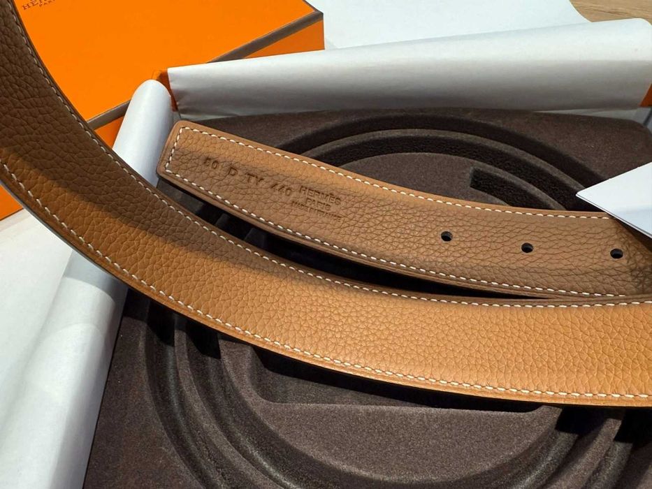 Колан hermes 118см 32mm дволицев Noir\ Gold ( кафяв / черен катарама златна )